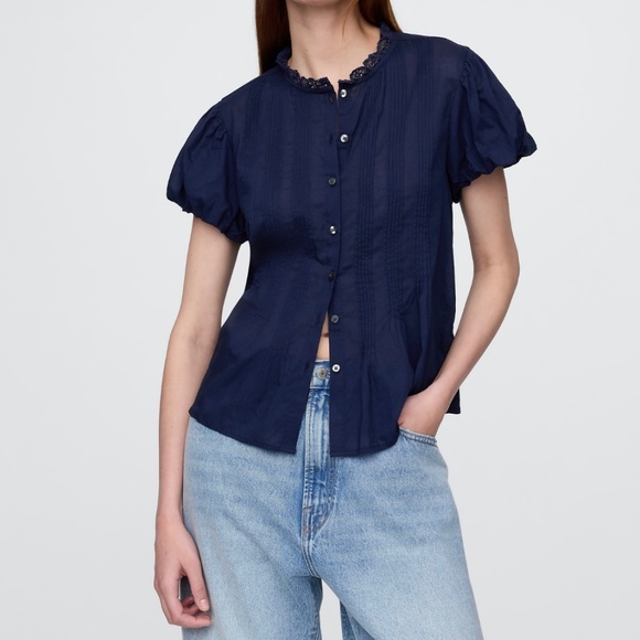 Gap Bubble Sleeve Pintuck Top - Picture 1 of 6